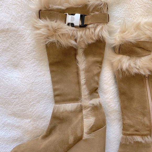 COACH Suede Wedge Boot w/ Fur - Picture 2 of 8